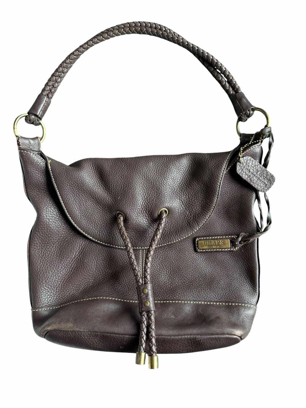 🌟Chaps Y2K Dark Brown Braided-Handle Drawstring Hobo Shoulder Bag